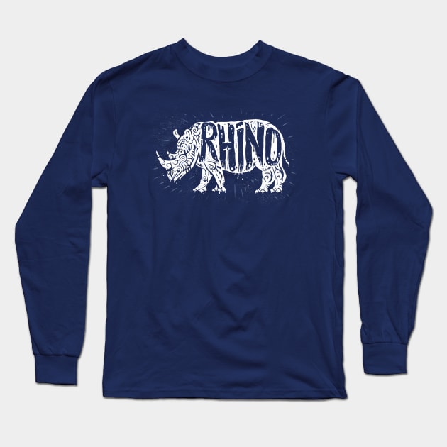 Rhino - White Long Sleeve T-Shirt by pakowacz